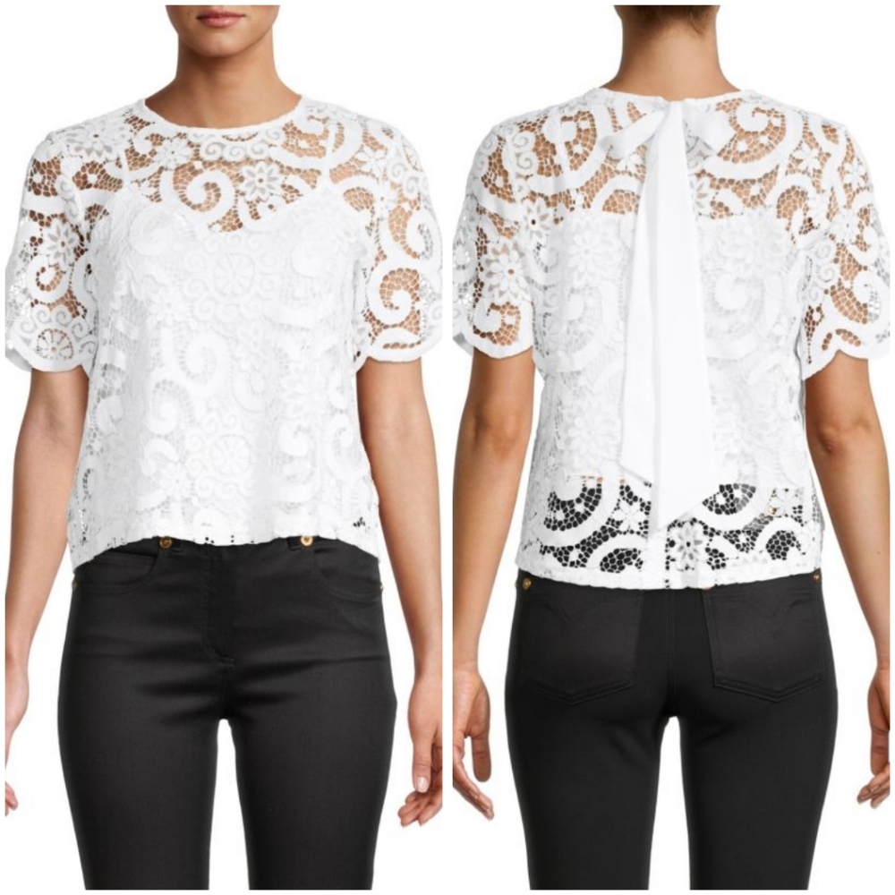 2 for $10 NANETTE LEPORE Bow Back Lace Top Large